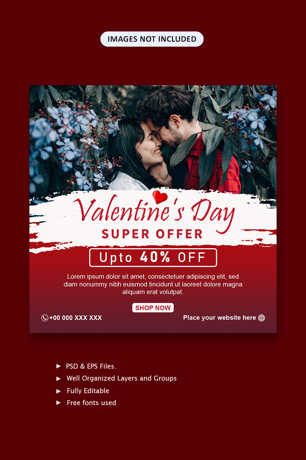 Valentine's Day Super Offer Social Media Template - Pinterest.