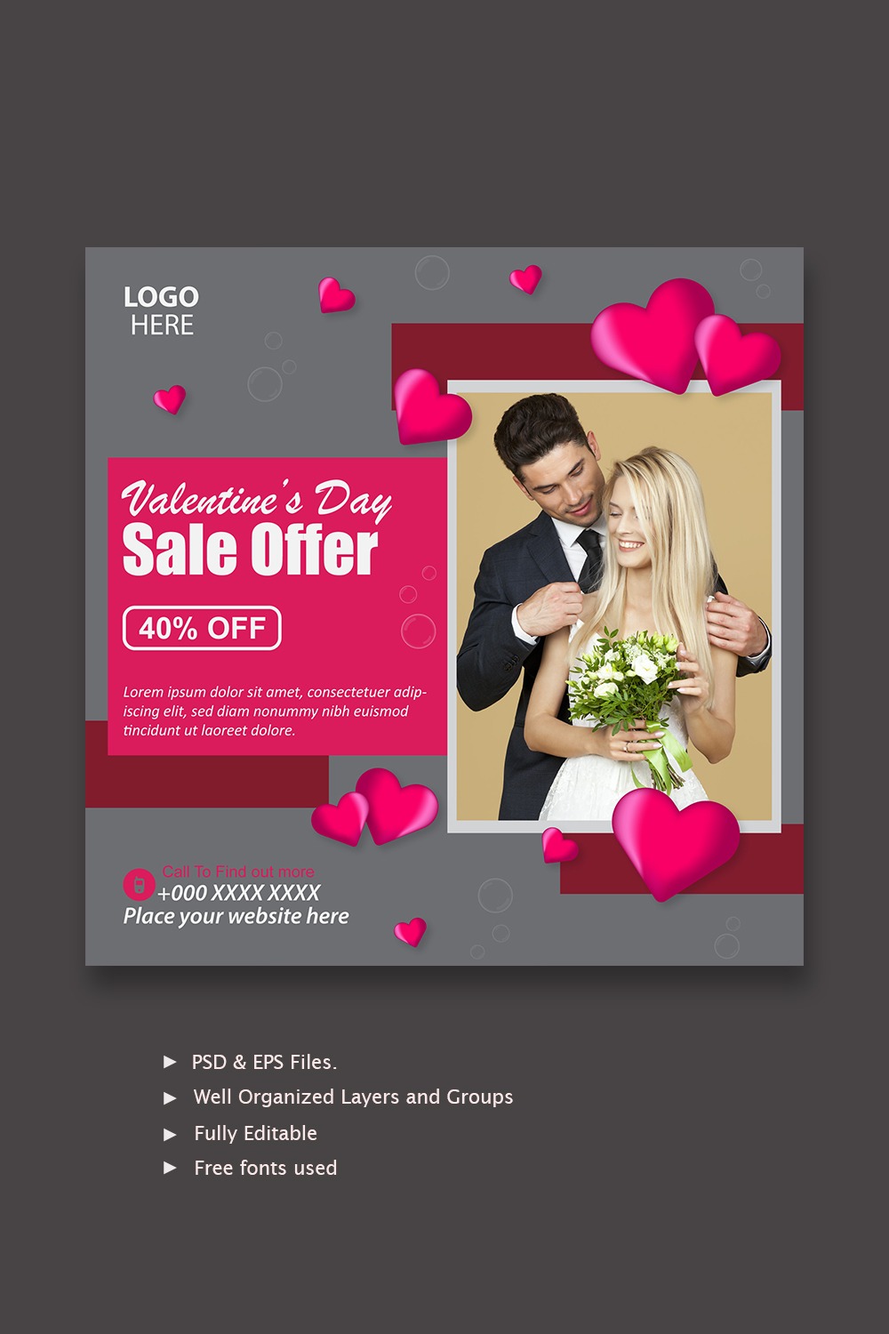 Valentine's Day Sale Offer Social Media Post Banners - Pinterest.