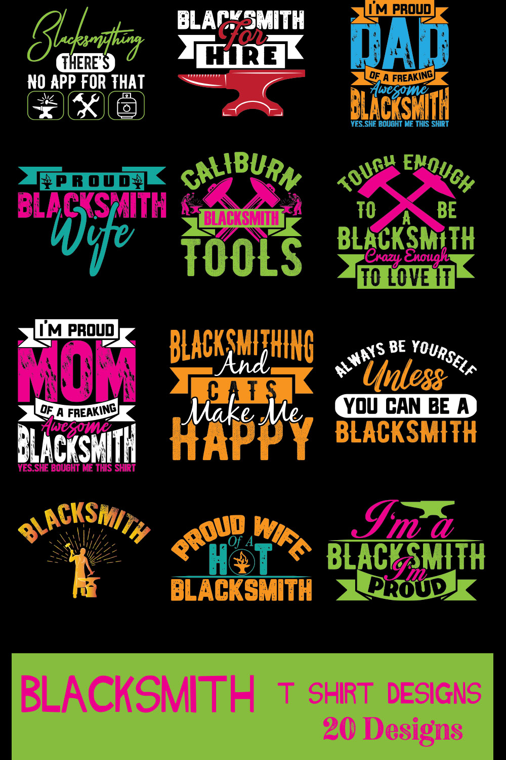 Blacksmith T-Shirt Designs Bundle - Pinterest.