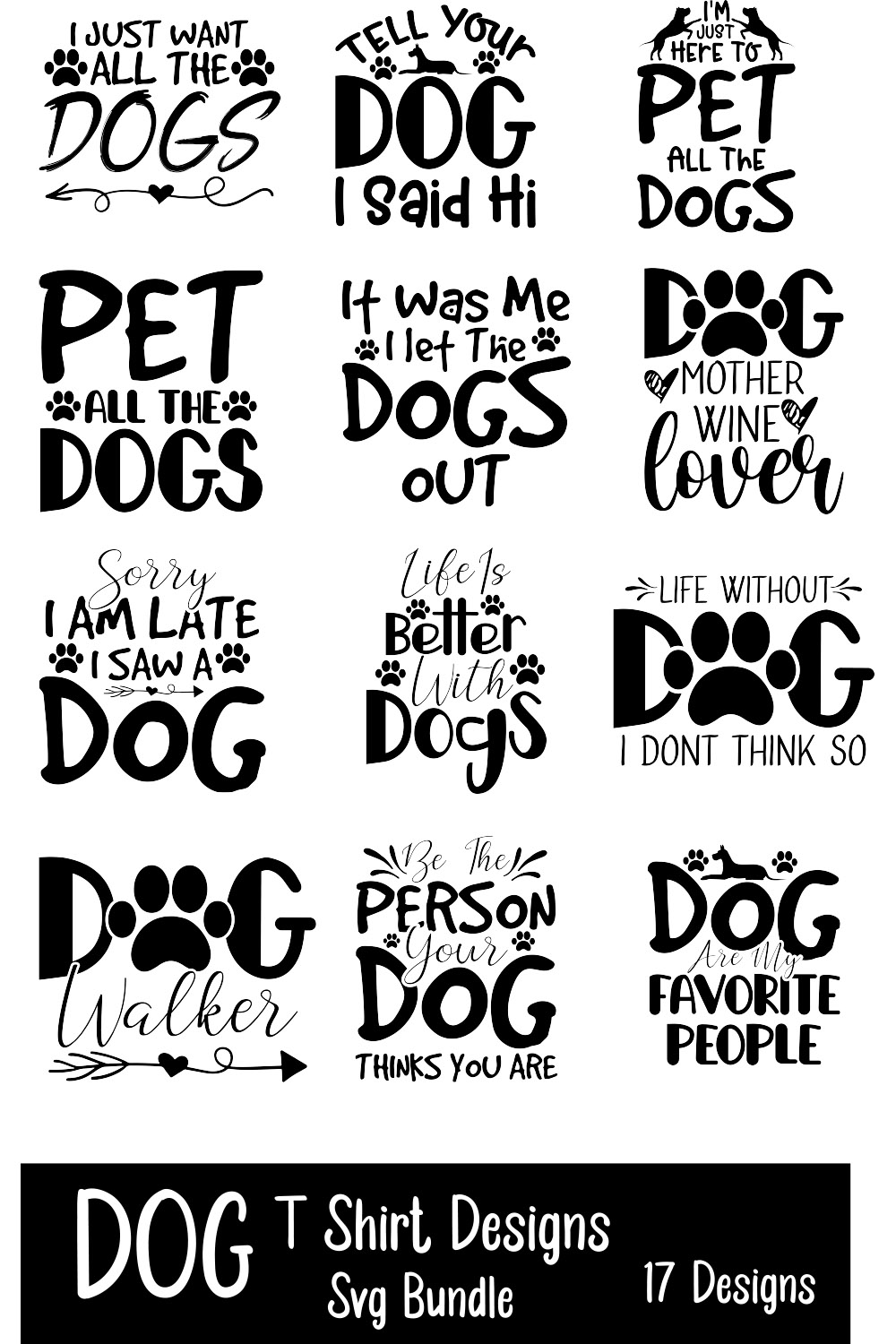 Dog T-Shirt Designs Bundle - Pinterest.