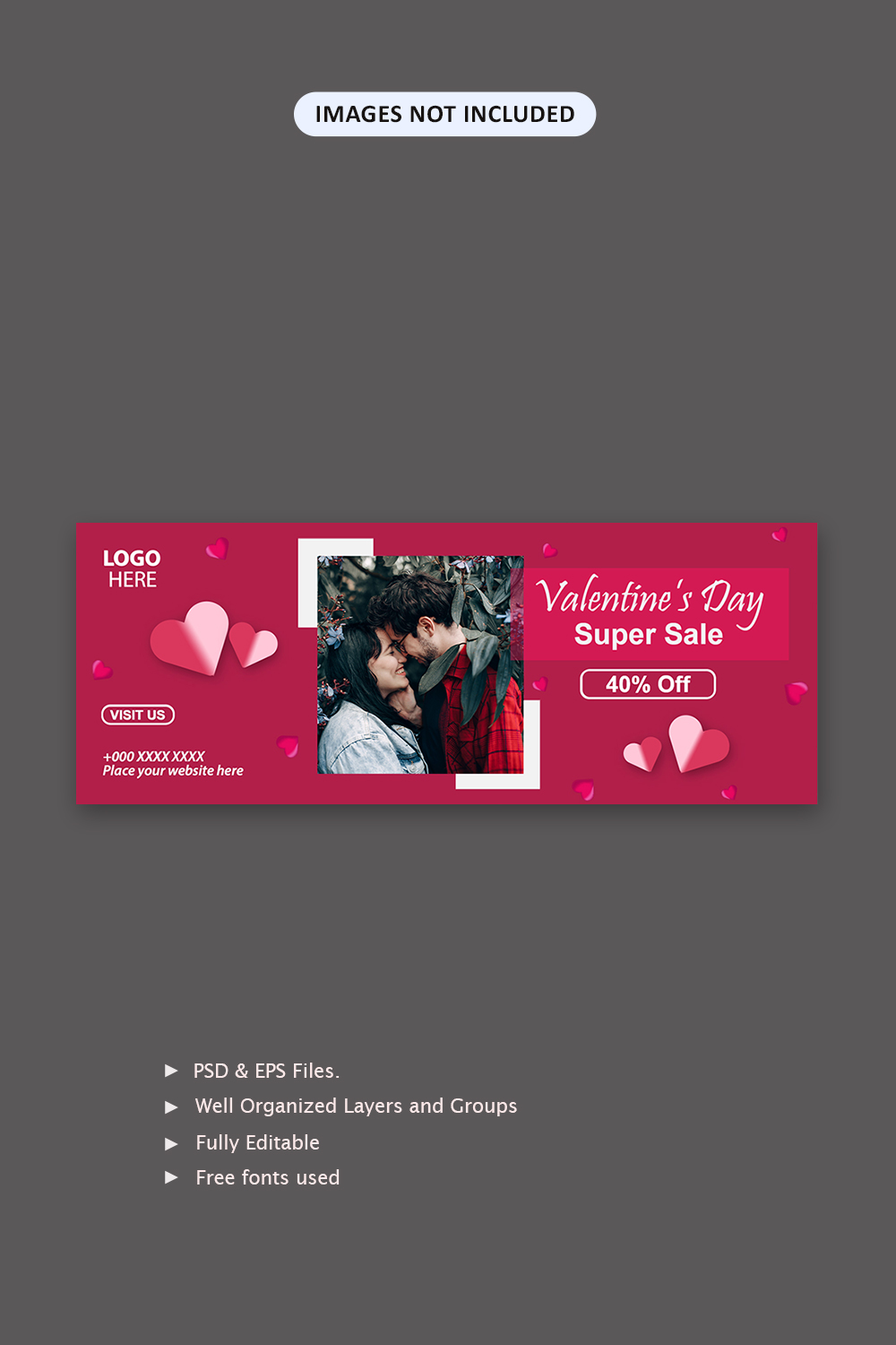 Valentine’s day social media cover banner illustration pinterest preview image.