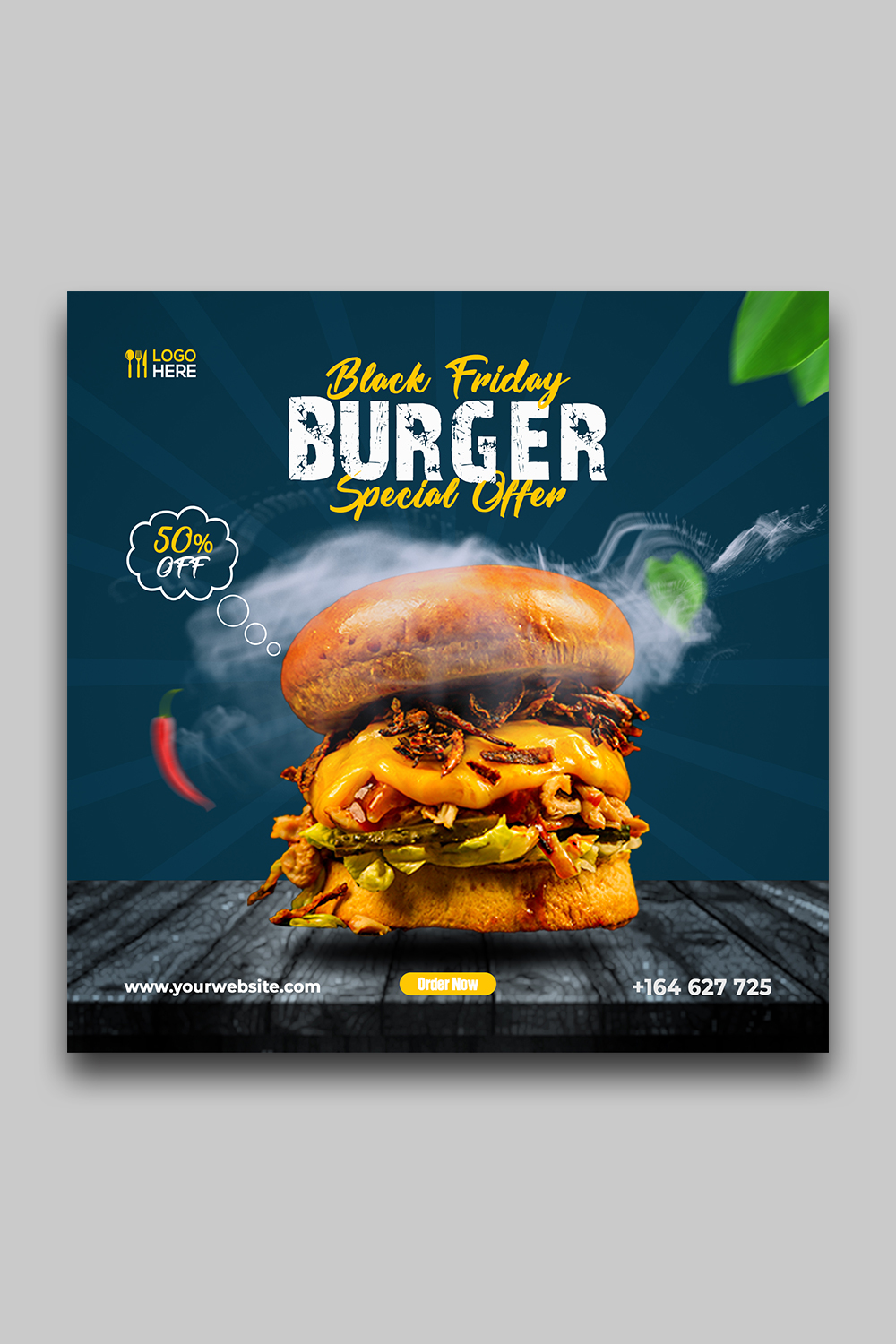 Delicious Food Instagram Post Template PSD pinterest preview image.