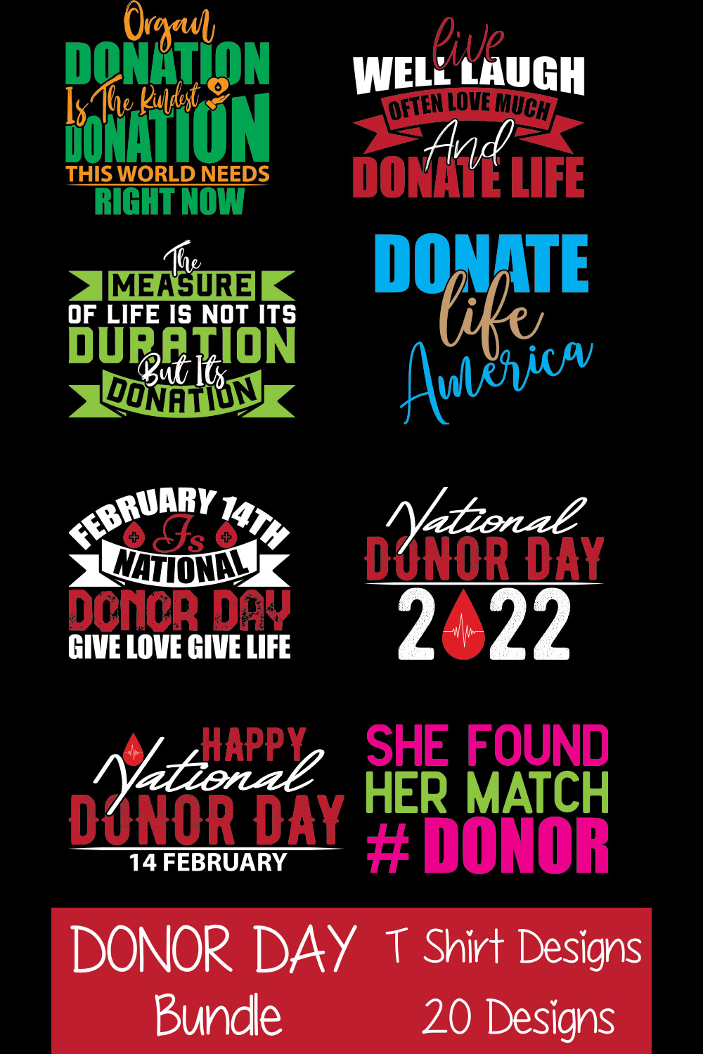 Donor Day T-Shirt Designs Bundle - Pinterest.