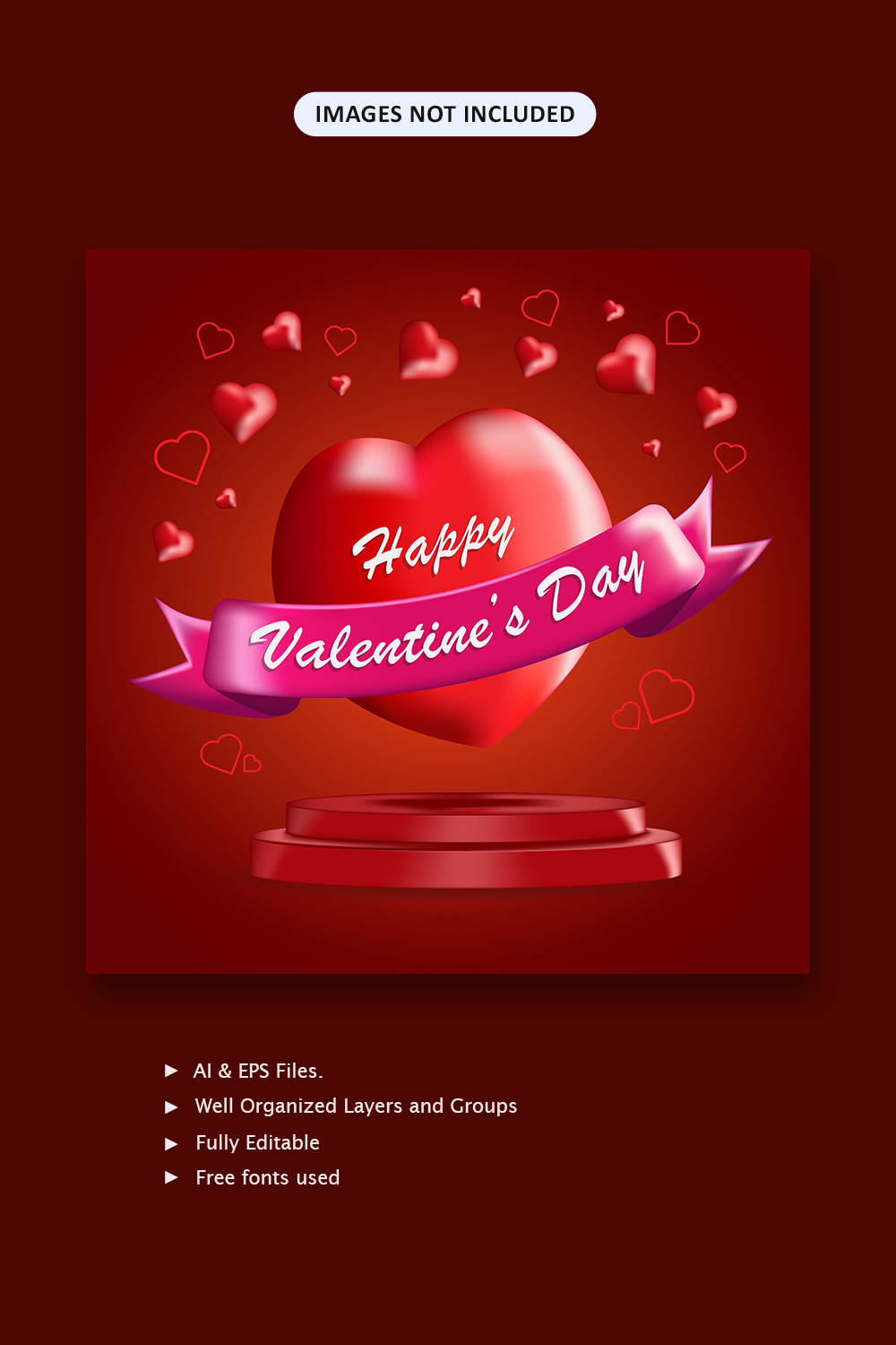 Happy valentine\'s day social media post banner illustration pinterest preview image.