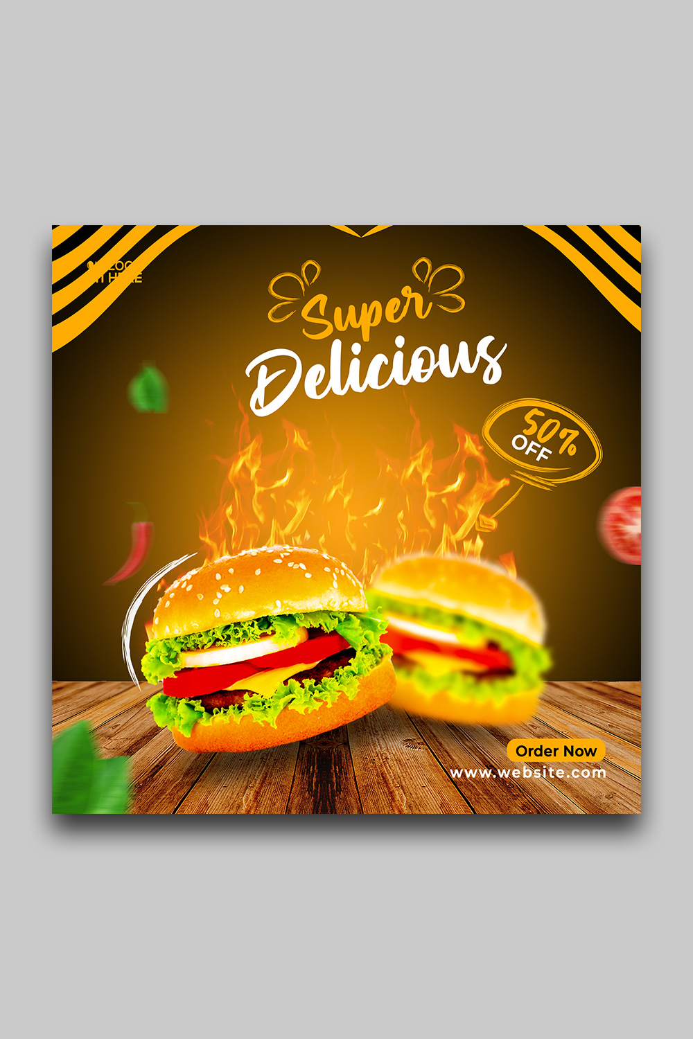 Delicious Food Social Media banner Template pinterest preview image.