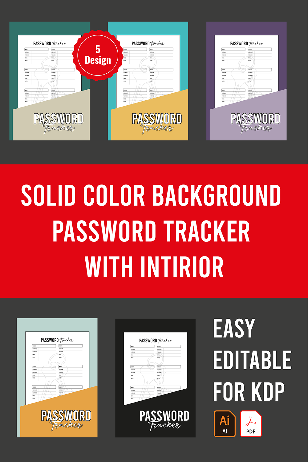 Solid Color Background Password Tracker pinterest image.