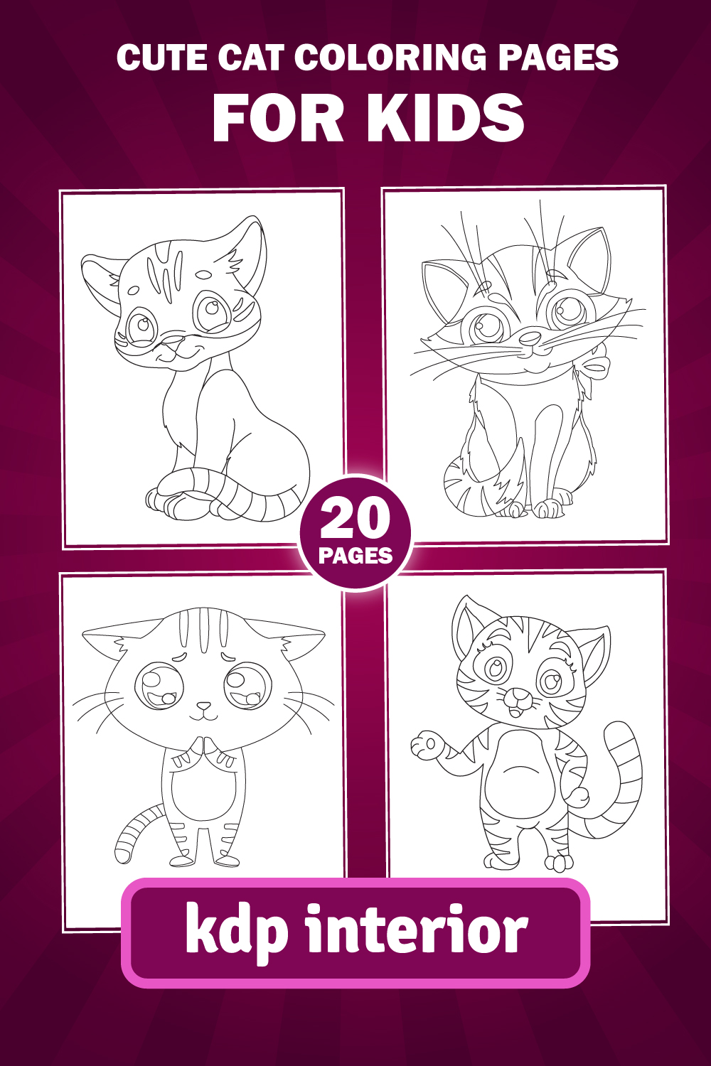 Cute Cat Coloring Pages KDP Interior pinterest image.