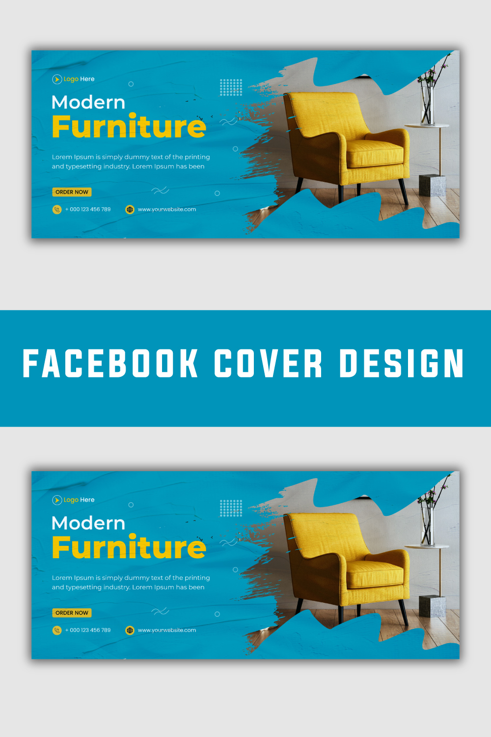 Modern Furniture Sale Promotion Facebook banner cover design. pinterest preview image.
