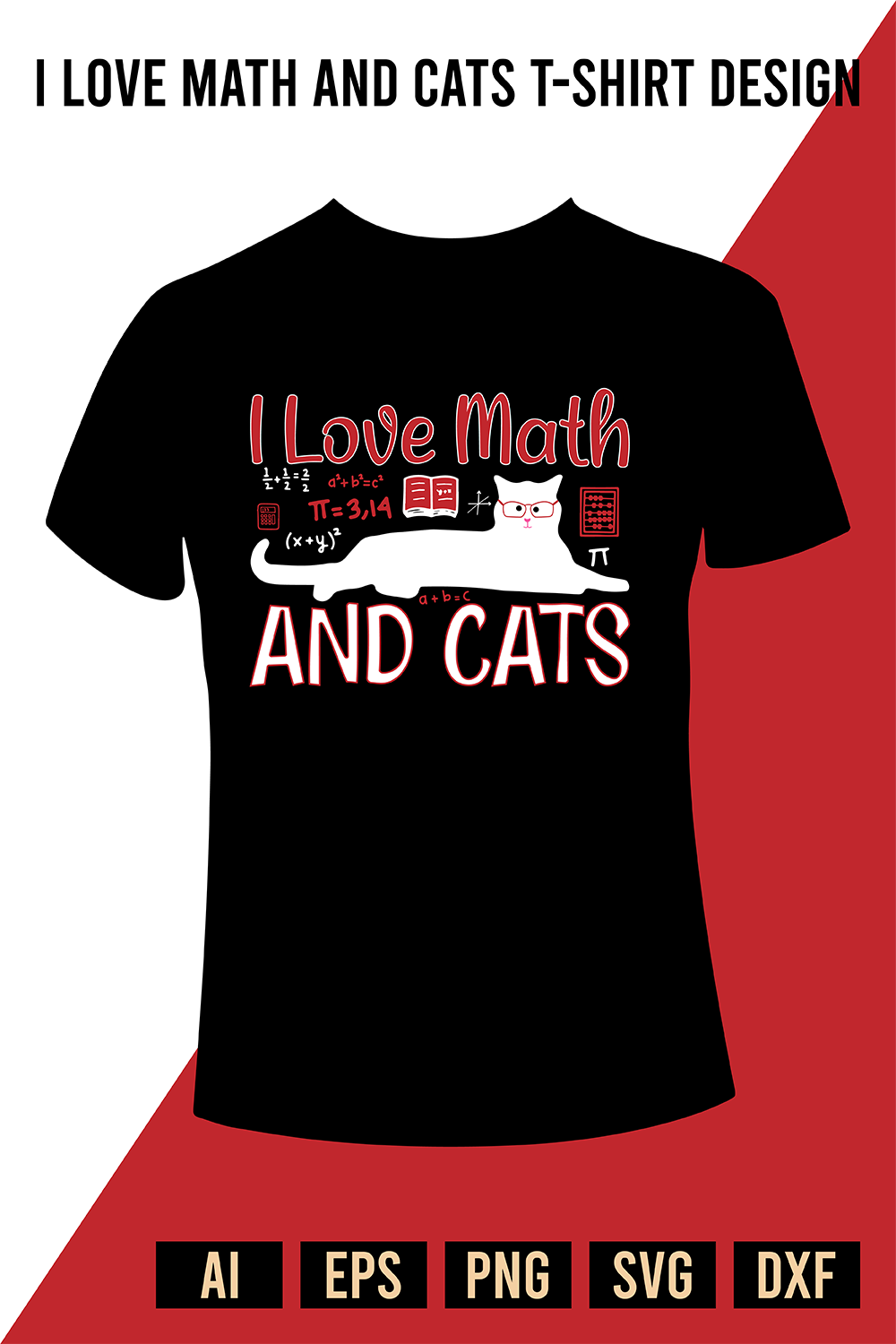 I Love Math And Cats T-Shirt Design pinterest preview.