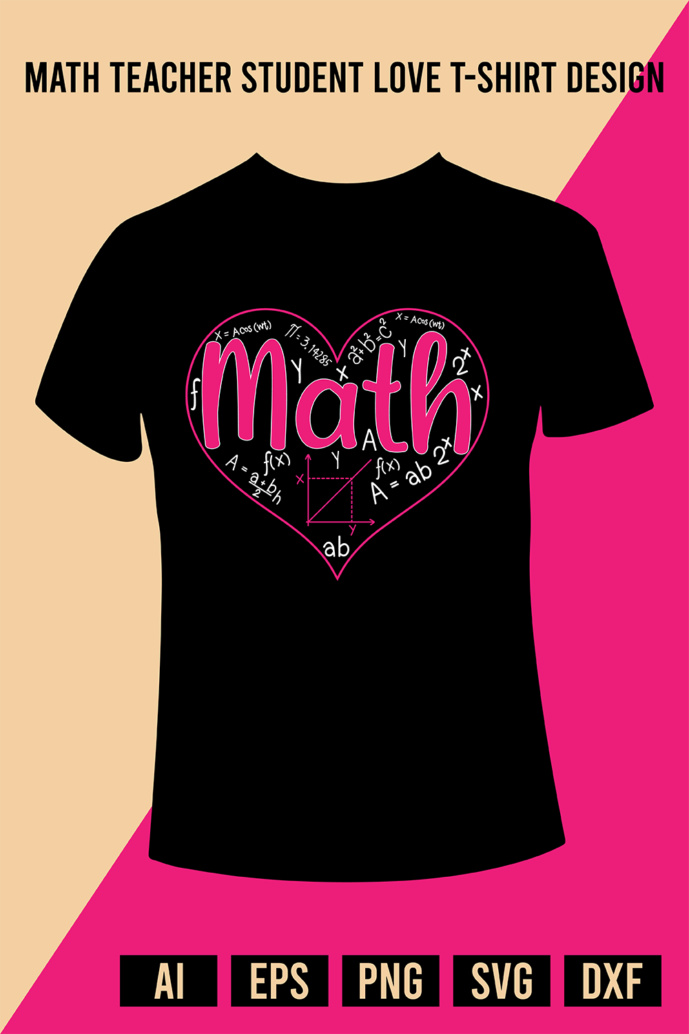 Math Teacher Student Love T-Shirt Design pinterest image cover file.