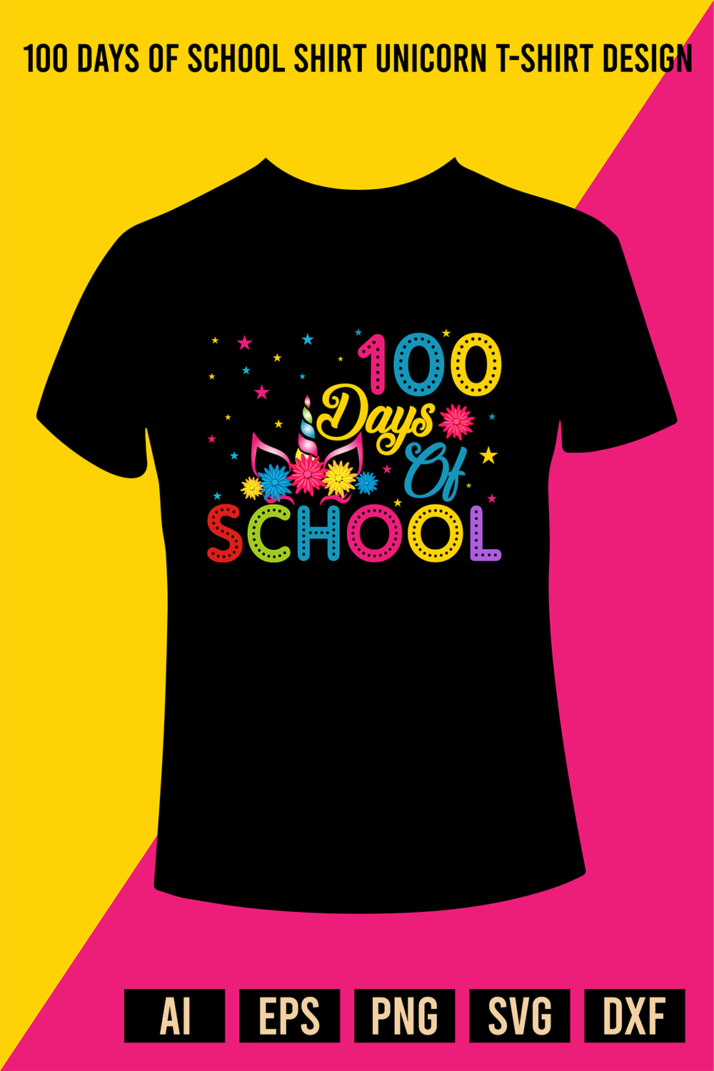 100 Days Of School Shirt Unicorn T-Shirt Design pinterest preview image.