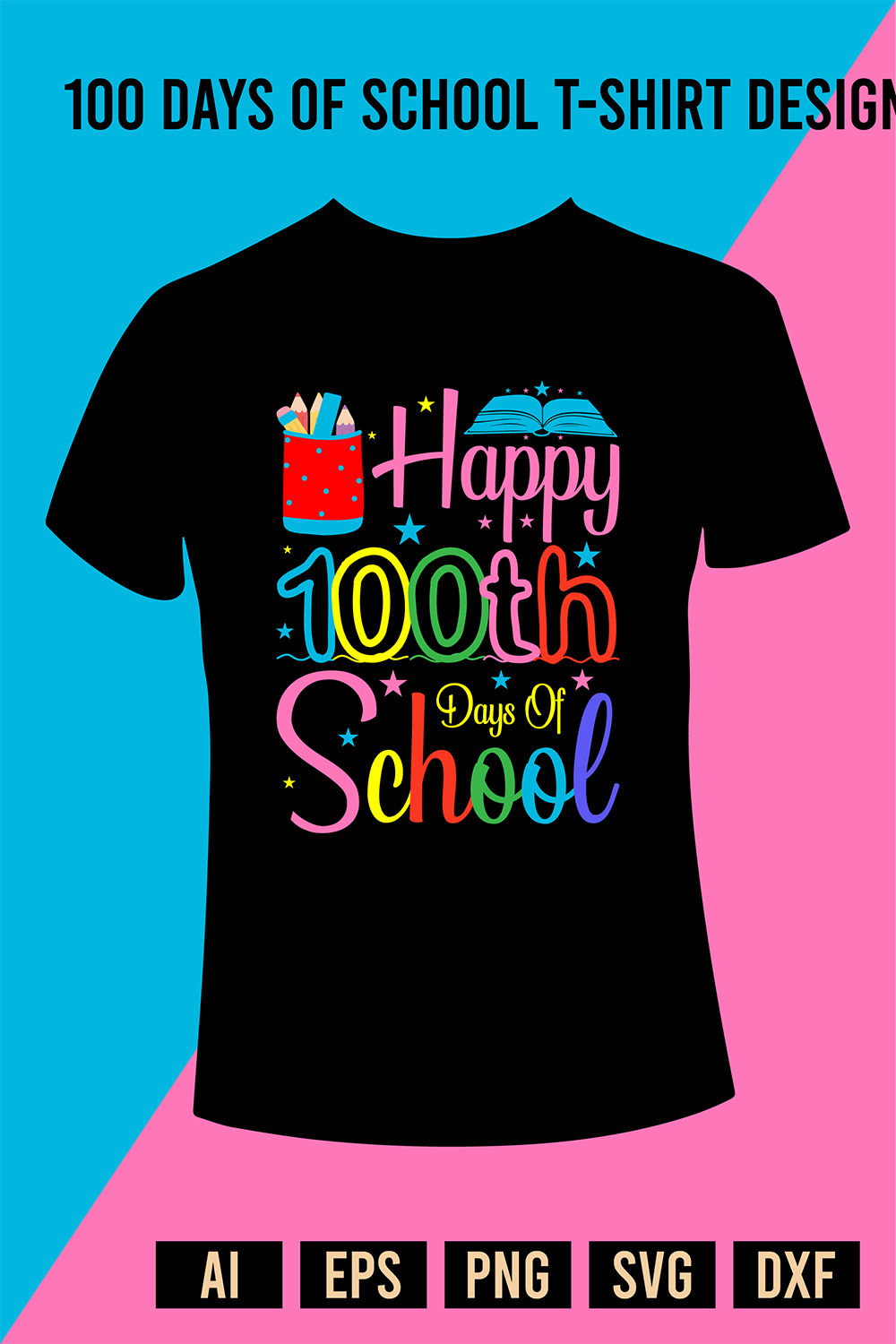 100 Days Of School T-Shirt Design pinterest preview image.