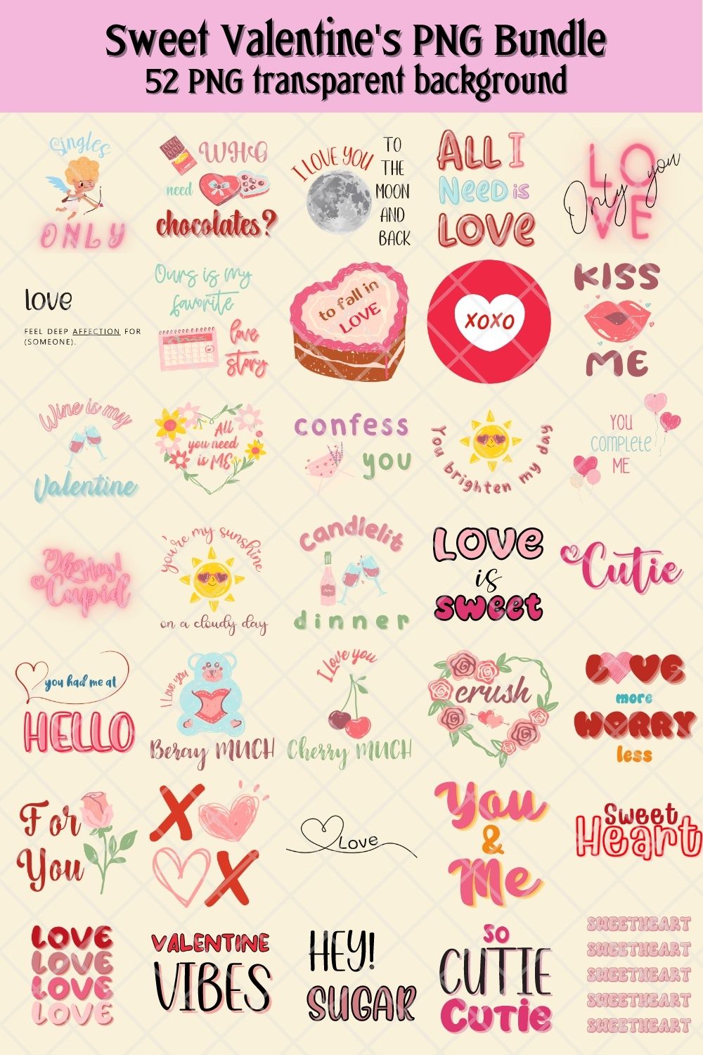 Sweet Valentine's PNG Design Bundle pinterest image.