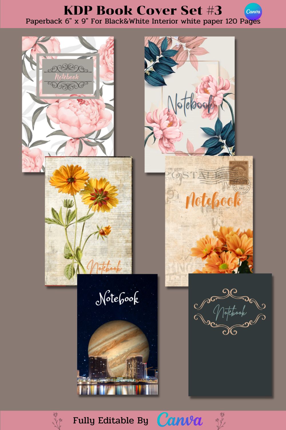 Book Cover Set Canva KDP Template pinterest image.