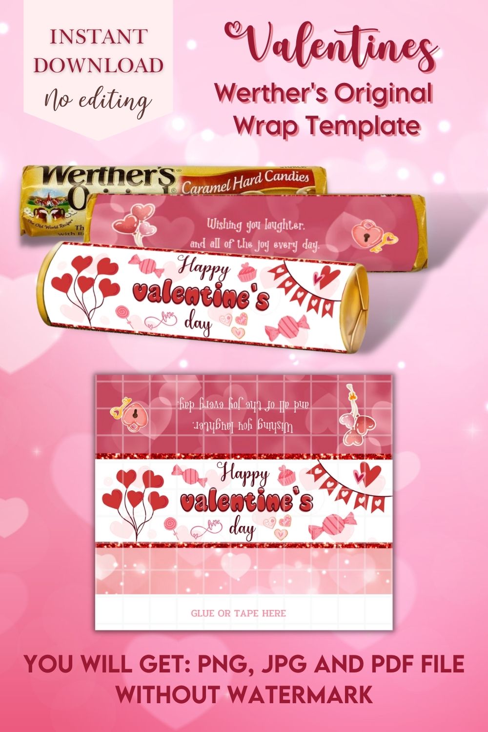 Valentines Werther's Original Wrap Template pinterest image.