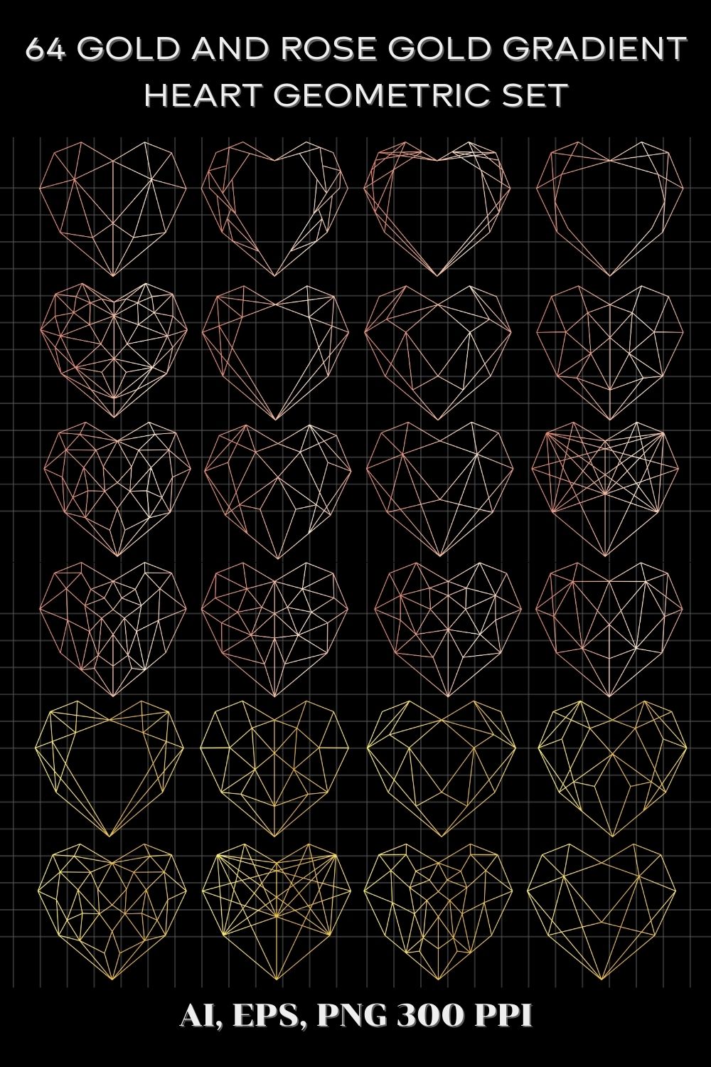 64 Gold and Rose Gold Gradient Heart Geometric Set pinterest preview image.