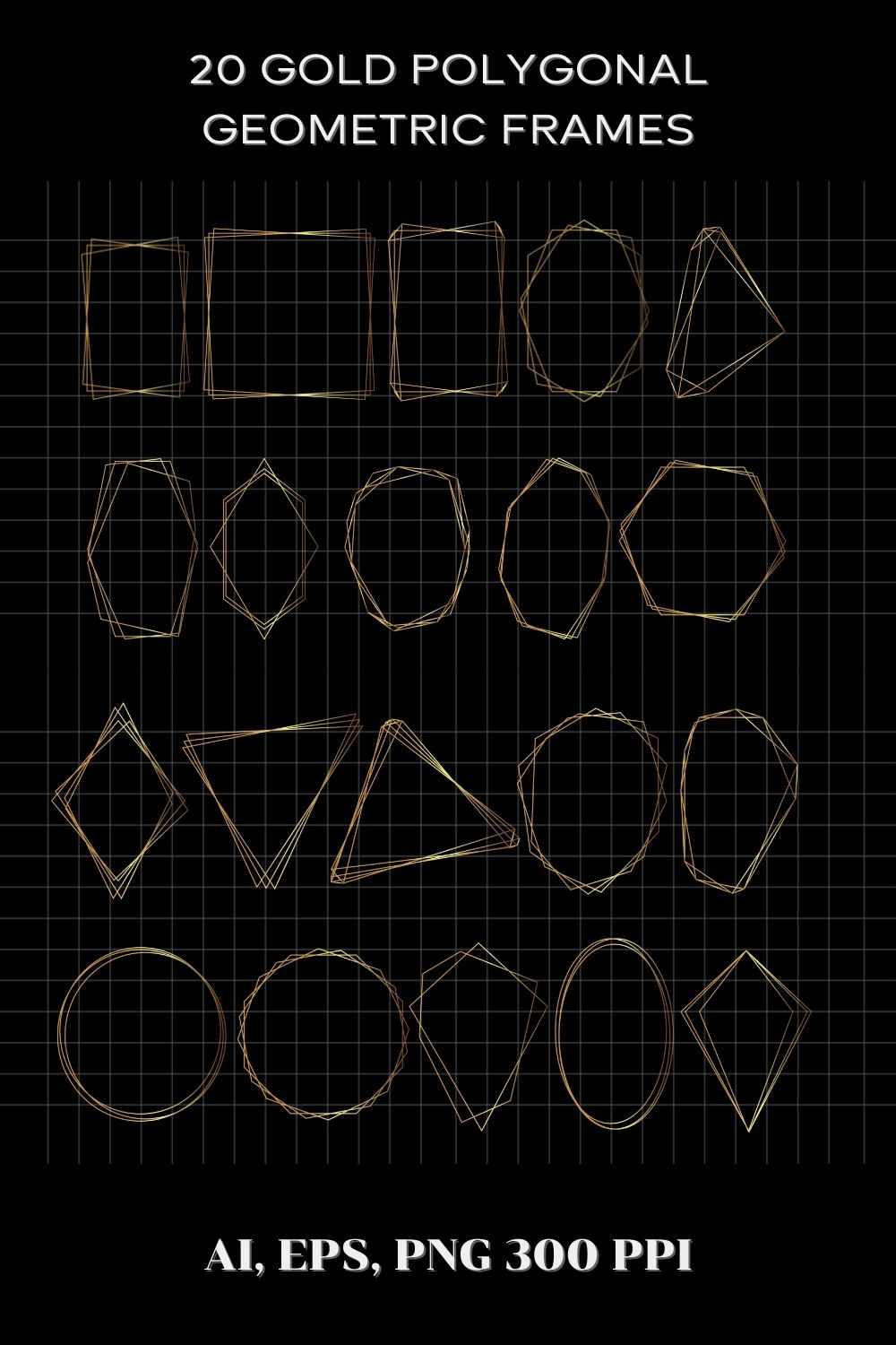 20 Gold Polygonal Geometric Frames pinterest preview image.