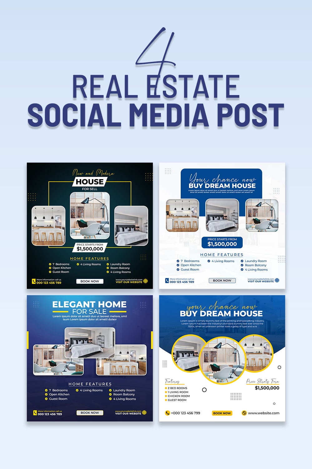 Collections of images of unique real estate social post templates