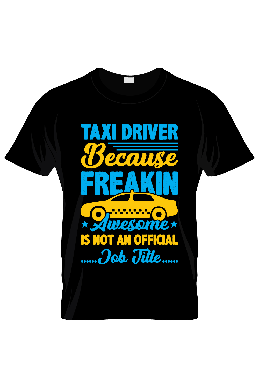 Image of a t-shirt with a colorful taxi print and lettering