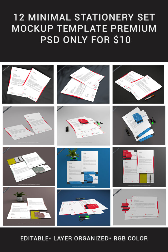 12 Minimal Stationery Set Mockup Template Premium - MasterBundles