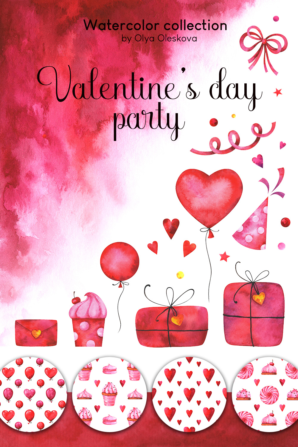 24+ Valentines Day Illustrations. Watercolor Collection pinterest image.