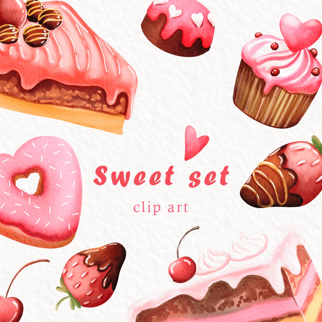 Valentine’s Day Watercolor Sweet Cake PNG Clipart cover image.