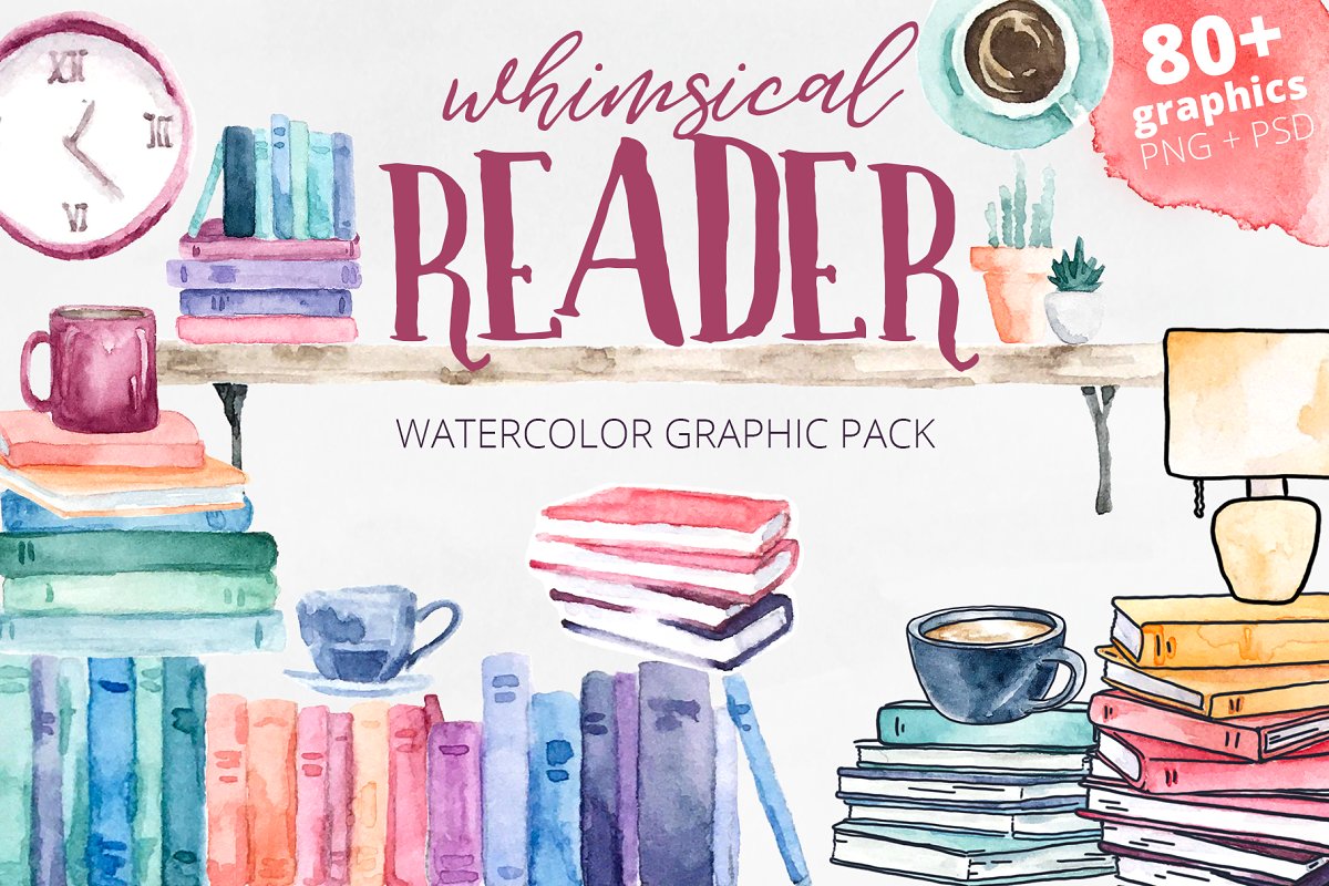Cover image of Whimsical Reader Watercolor Pack.