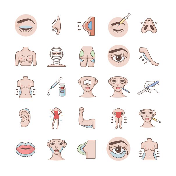 Plastic surgery color vector icons main cover.