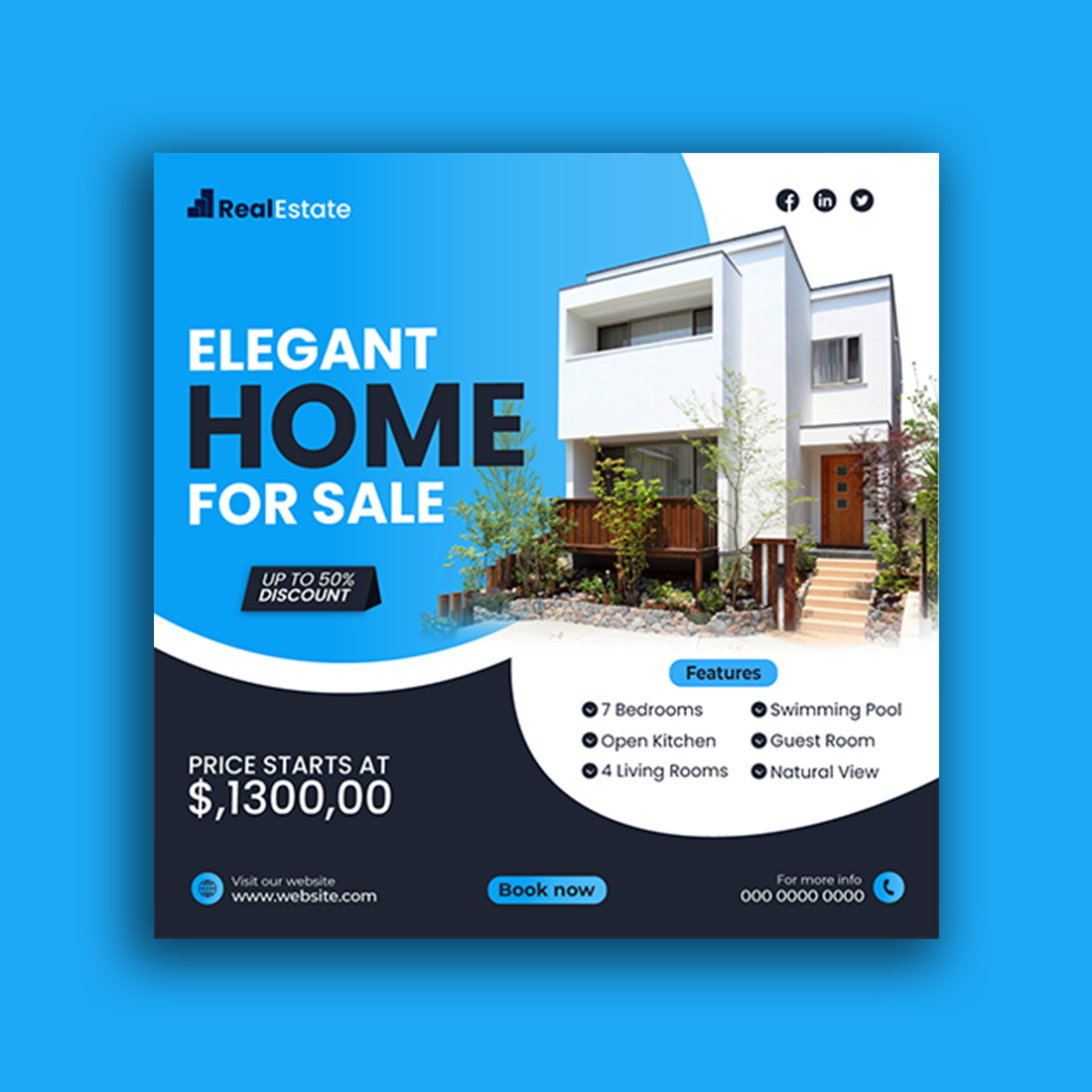 Real Estate Home Sale Social Media Template preview image.