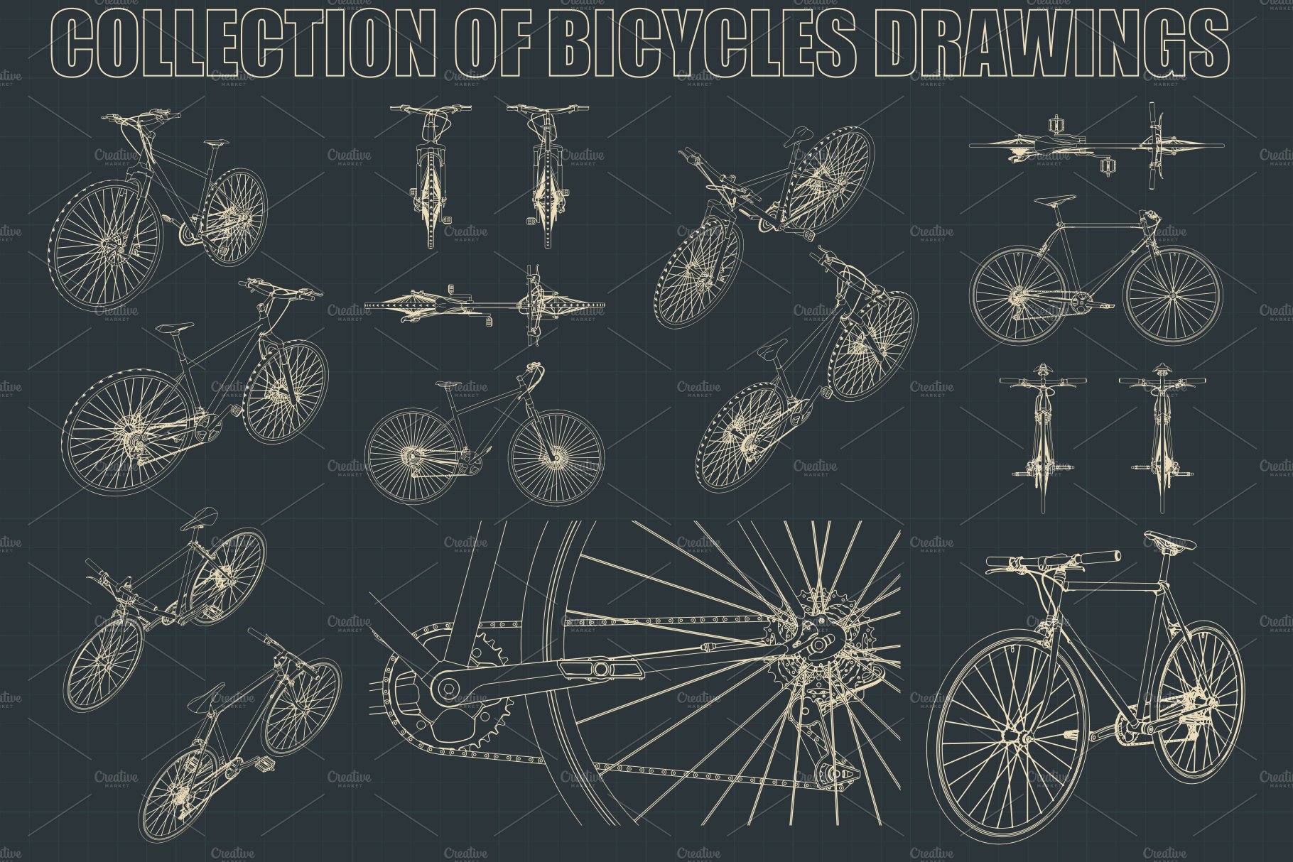 Retro illustration with different bicycle elements.