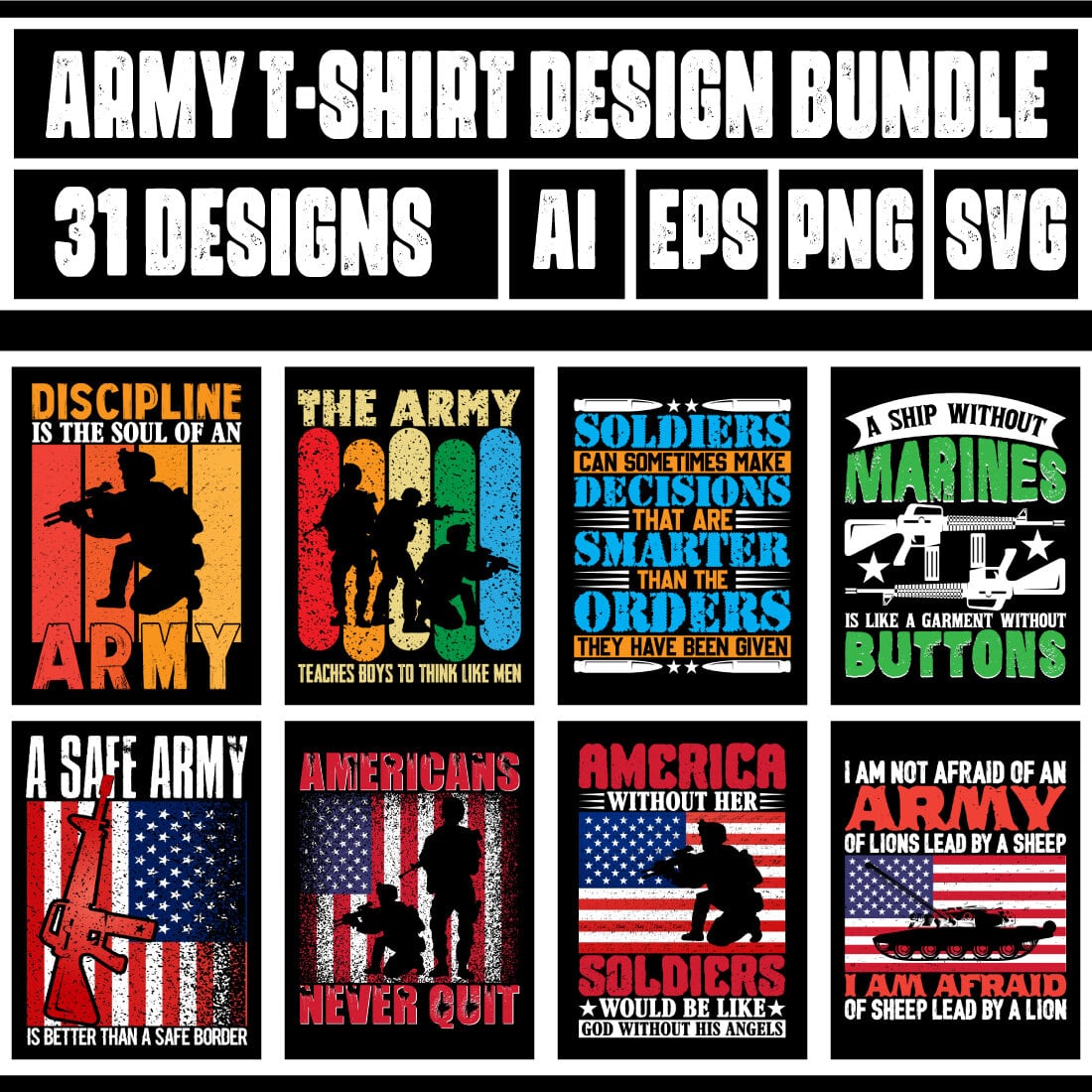 Army T-Shirt Design Bundle main cover