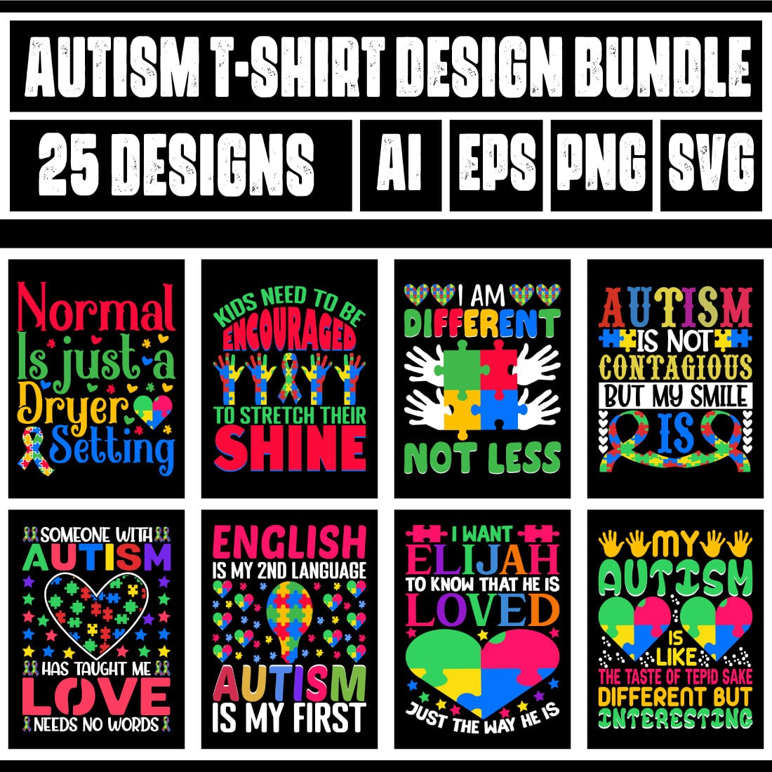 Autism T-Shirt Design Bundle main cover
