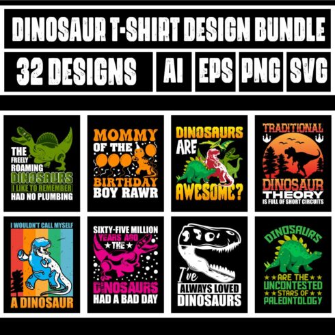 Dinosaur T-Shirt Design Bundle main cover