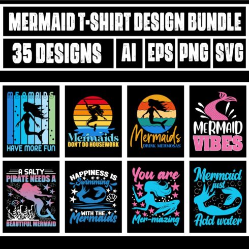 Mermaid T-Shirt Design Bundle main cover