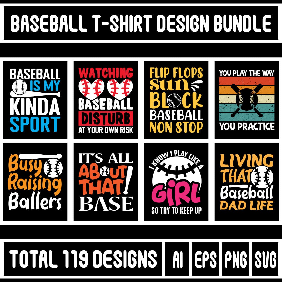 Baseball-Softball Raiders T shirt design Bundle