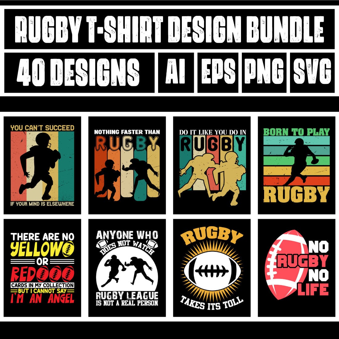 Rugby T-Shirt Design Bundle main cover