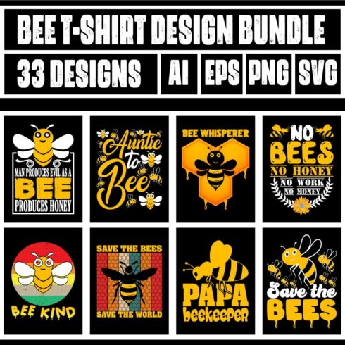 Bee T-Shirt Design Bundle main cover