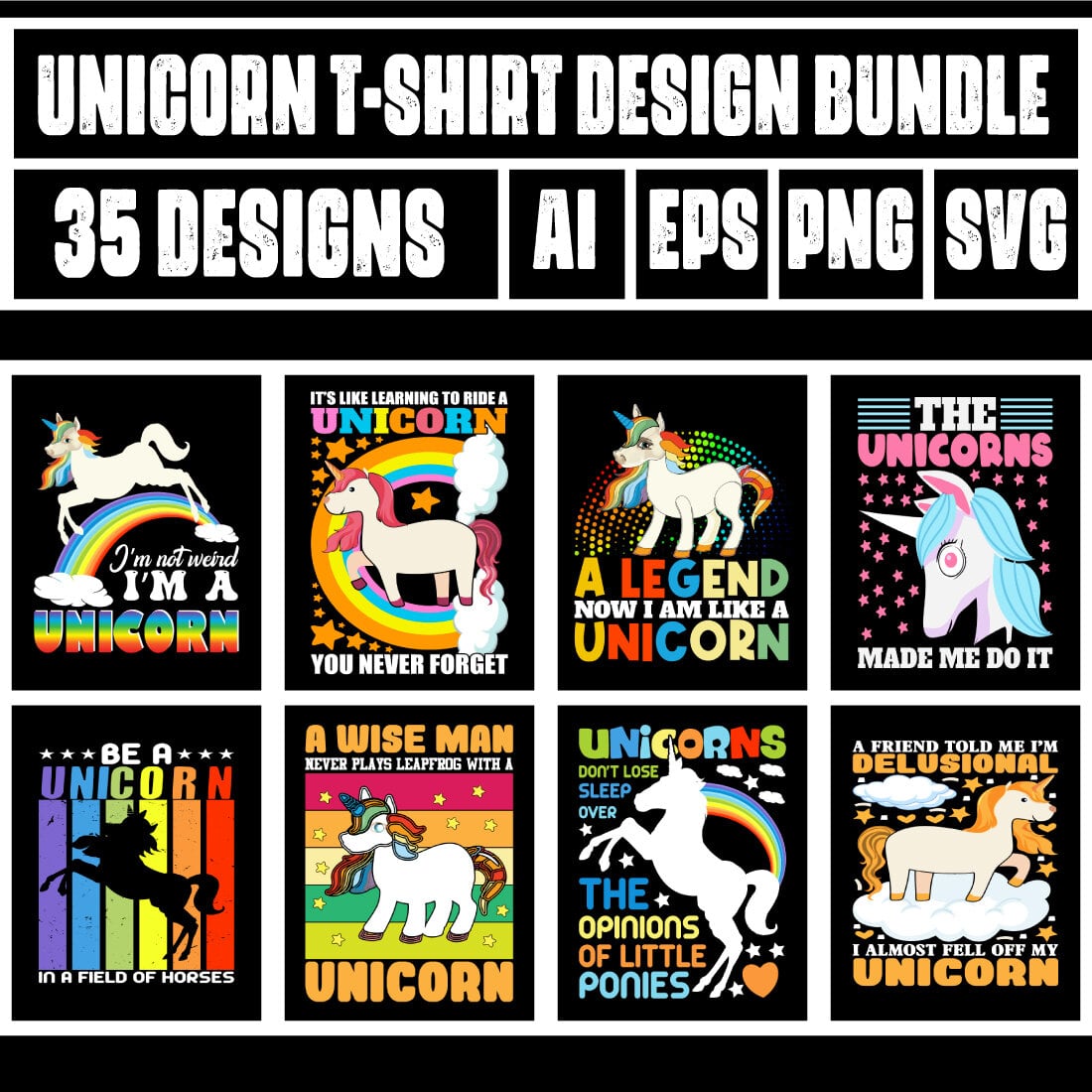 Unicorn T-Shirt Design Bundle main cover