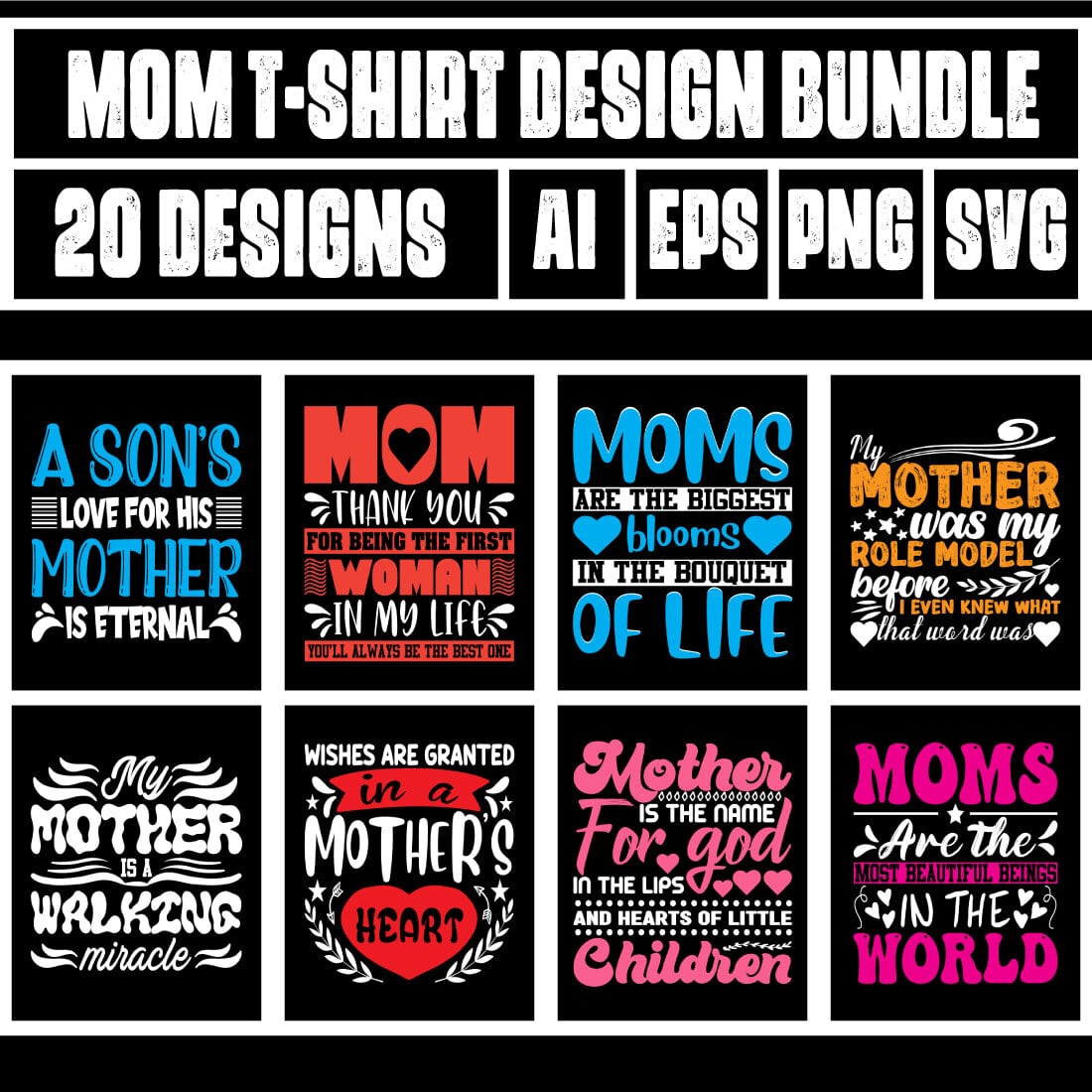 Mom T-Shirt Design Bundle main cover