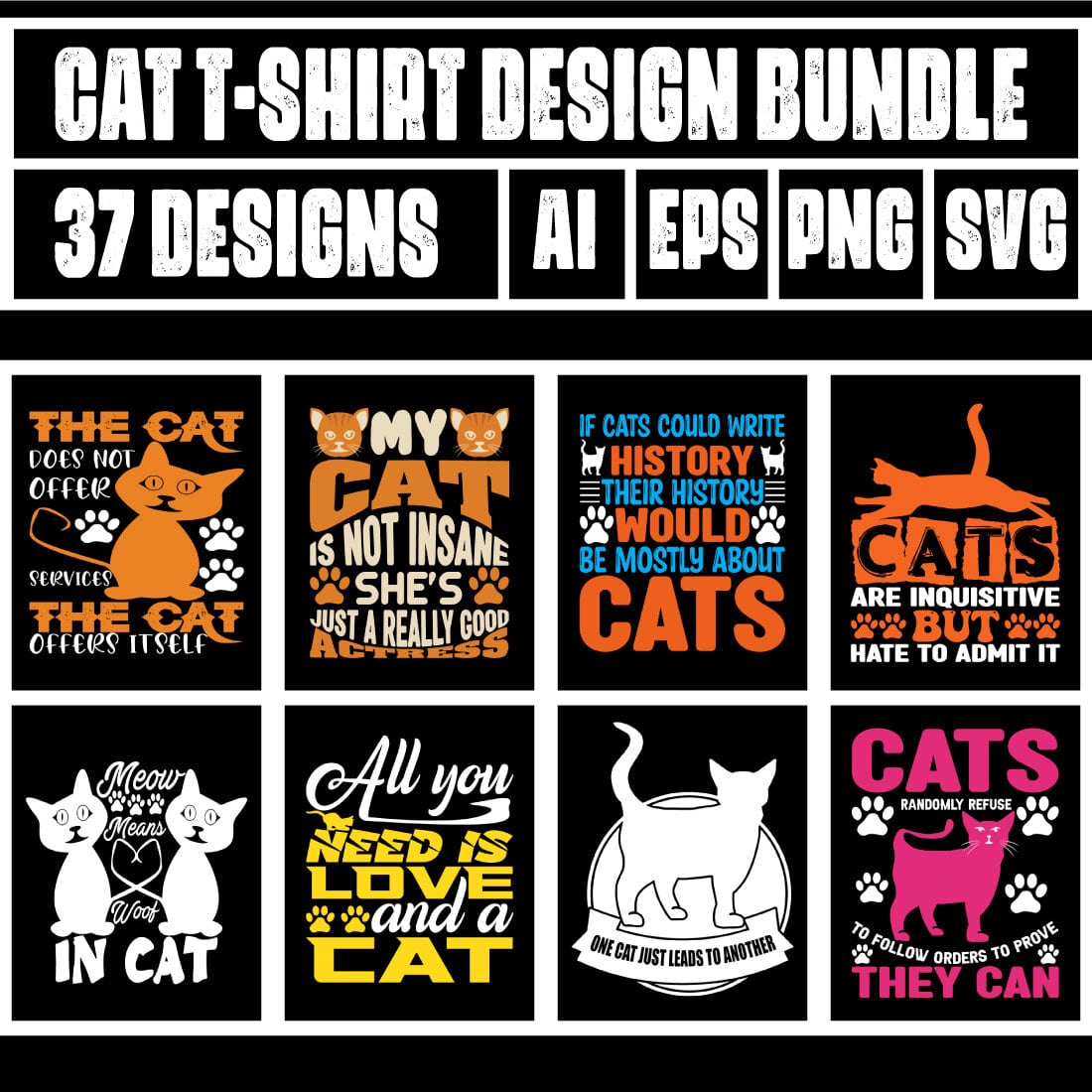 Cat T-Shirt Design Bundle main cover