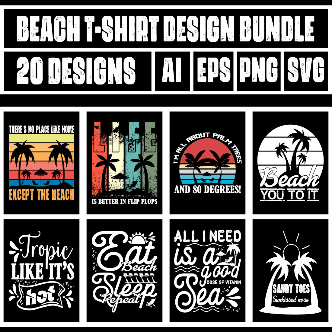 Beach T-Shirt Design Bundle main cover