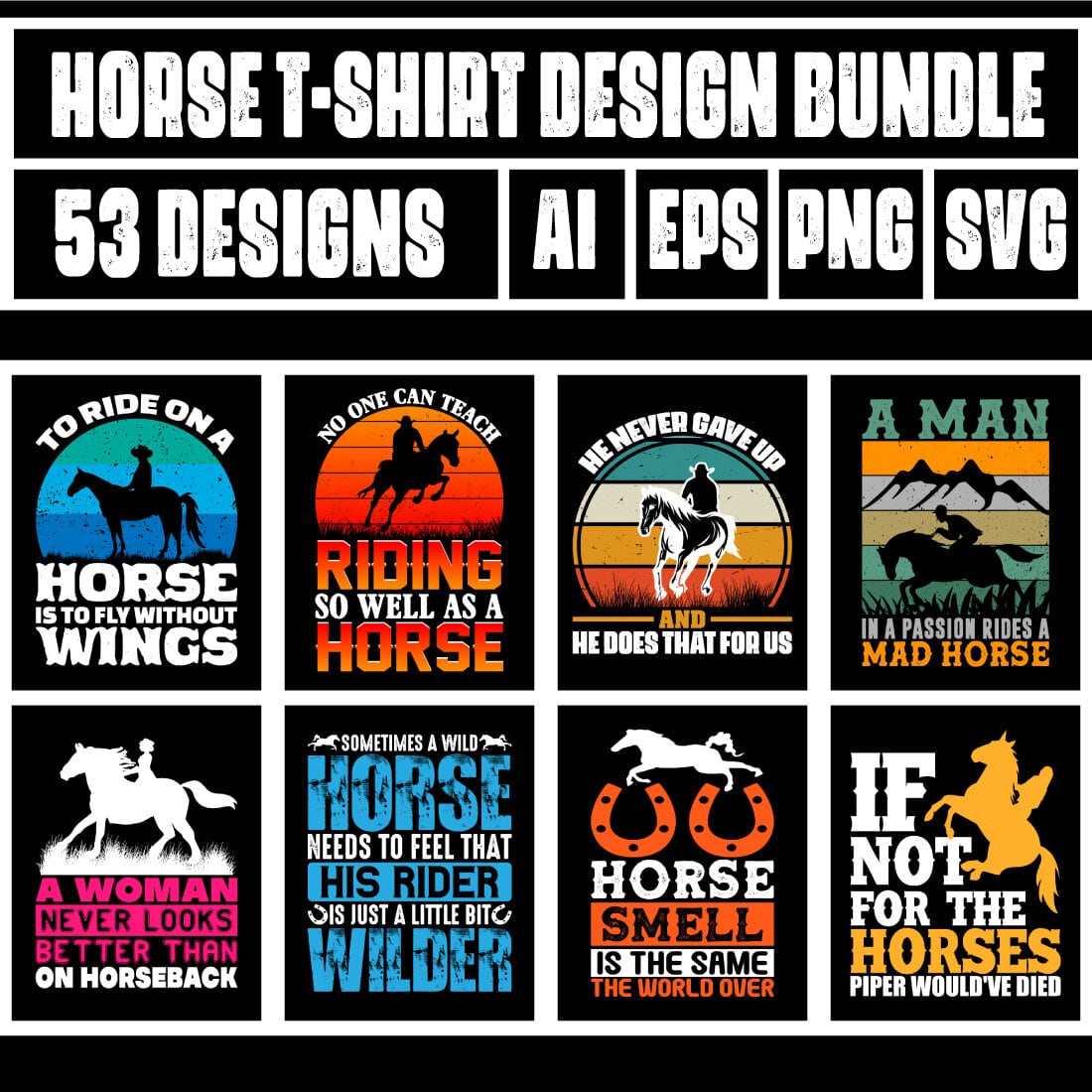Horse T-Shirt Design Bundle main cover