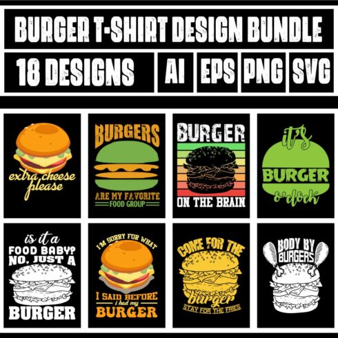 Burger T-Shirt Design Bundle main cover