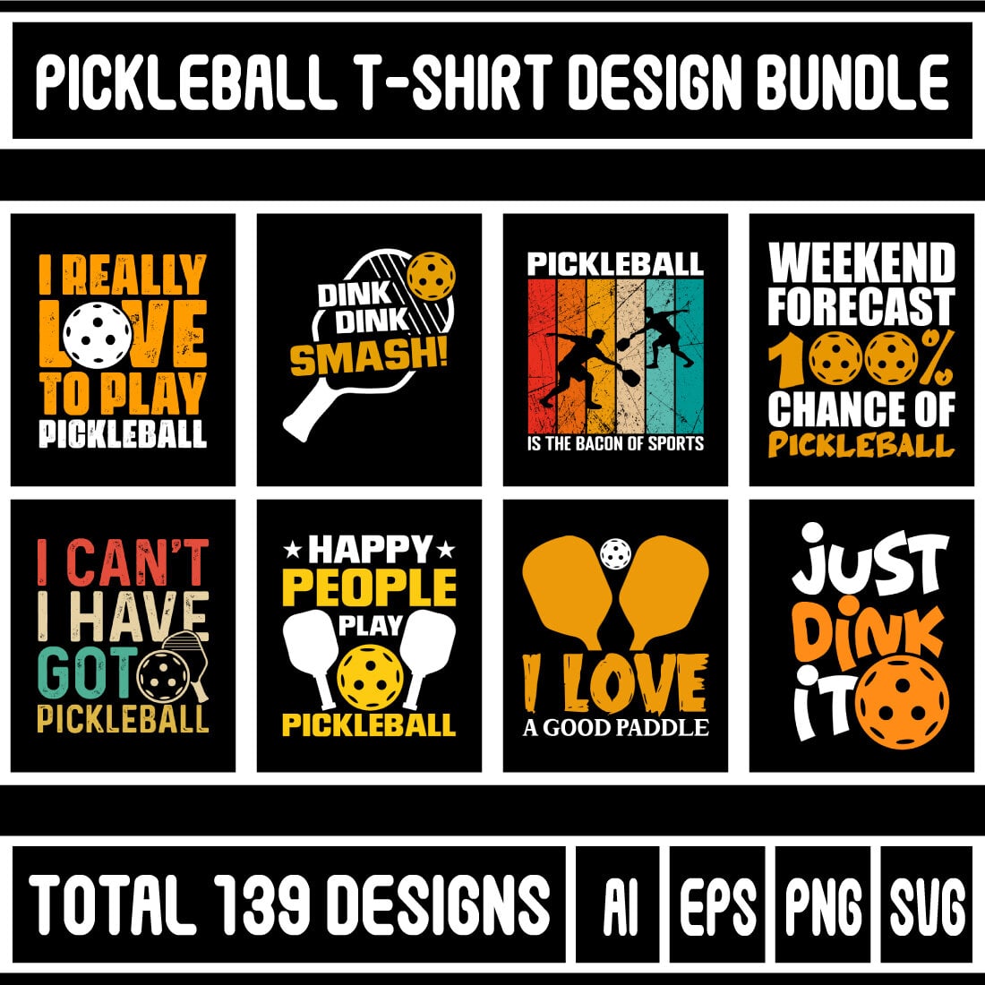 Pickleball T-Shirt Design Bundle main cover