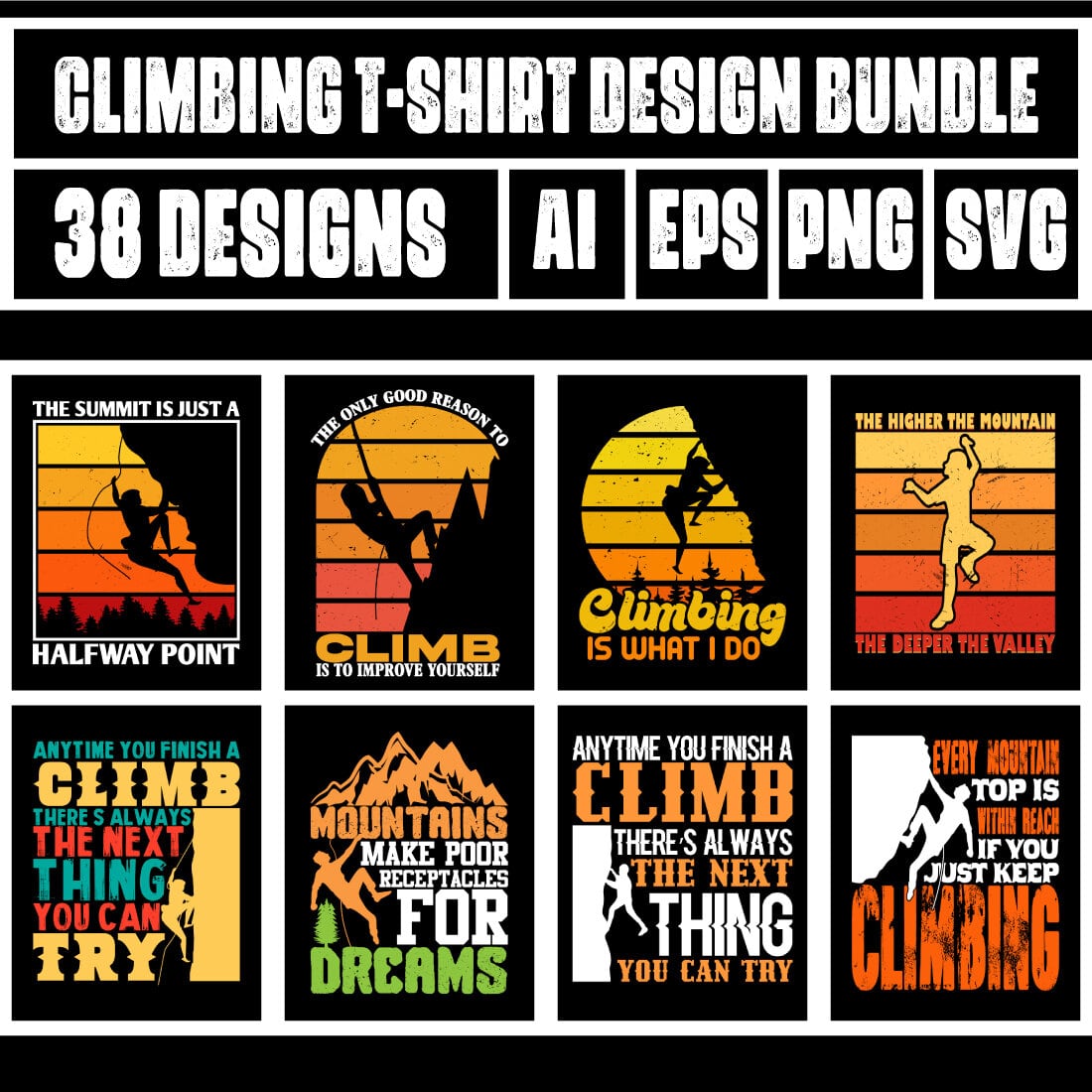 Rock Climbing T-shirt Design Bundle