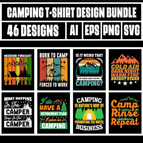 Camping T-Shirt Design Bundle main cover