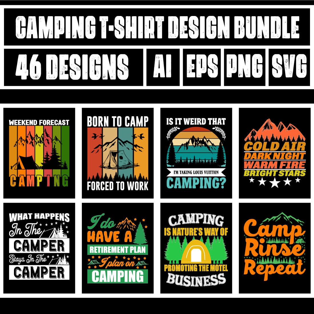 Best camping t-shirt design template with png files. - MasterBundles