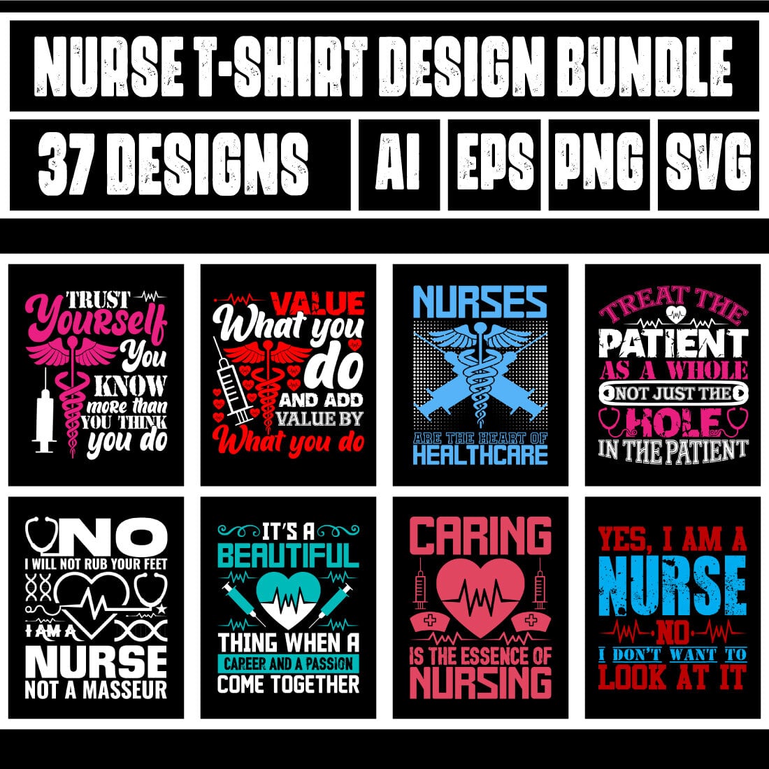 Nurse T-Shirt Design Bundle main cover