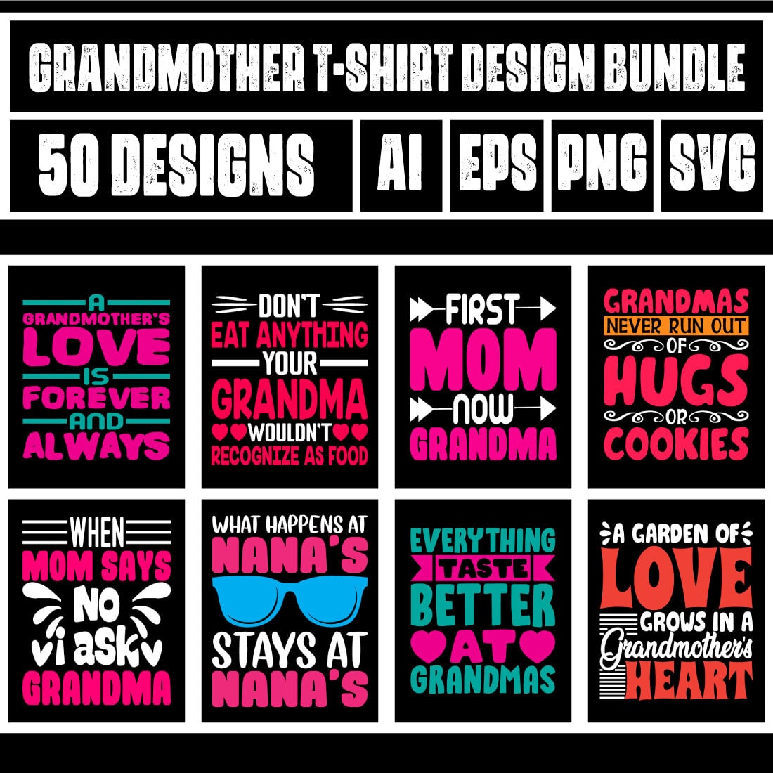 Grandmother T-Shirt Design Bundle main cover