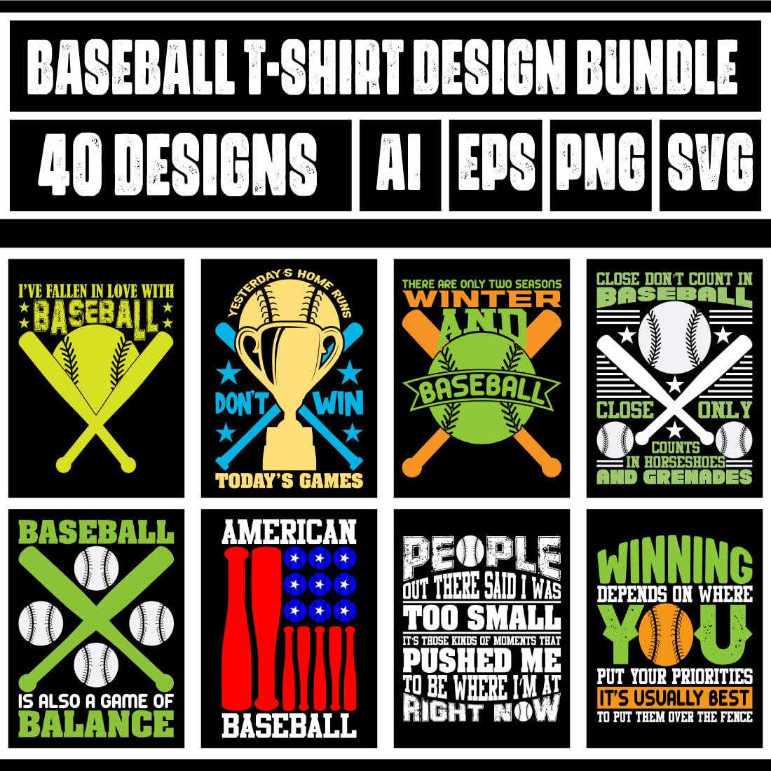Baseball T-Shirt Design Bundle main cover